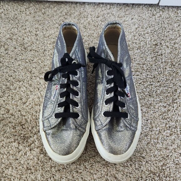 Superga Silver Metallic Low Top Trainers Shoes - Picture 2 of 10